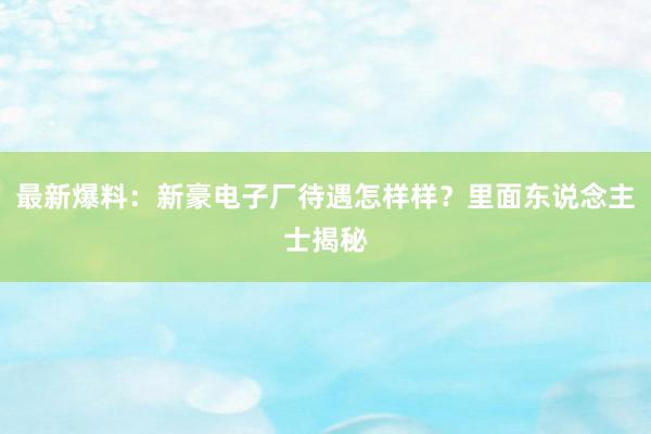 最新爆料：新豪电子厂待遇怎样样？里面东说念主士揭秘